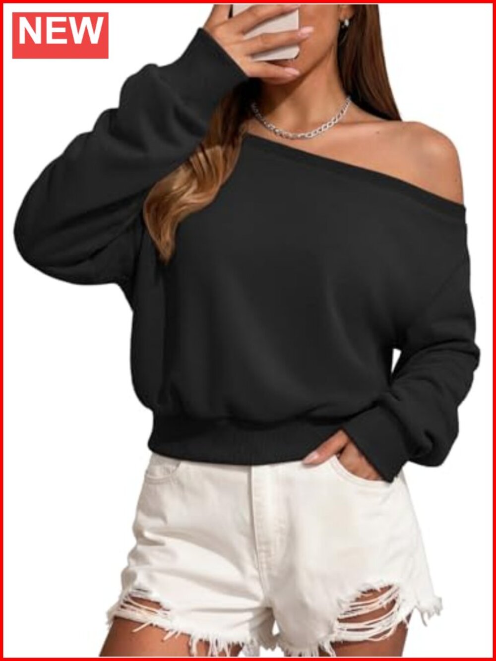 Off The Shoulder Sweatshirt Long Sleeve Crop Top French Terry Fleece